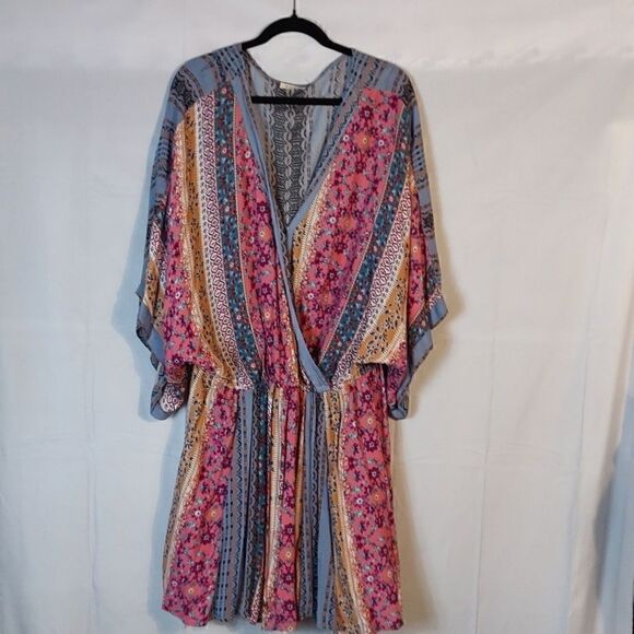 Cute in Calico Multicolor Kimono Sleeve Romper - Picture 2 of 9